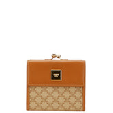 セリーヌ マカダム がま口 三つ折り財布 ベージュ ブラウン PVC レザー レディース CELINE 【中古】